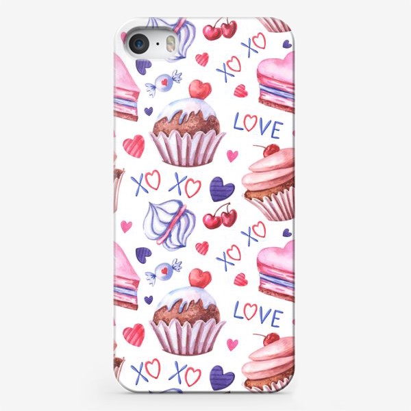 Чехол iPhone «День влюбленных. Акварельные сладости с надписями»