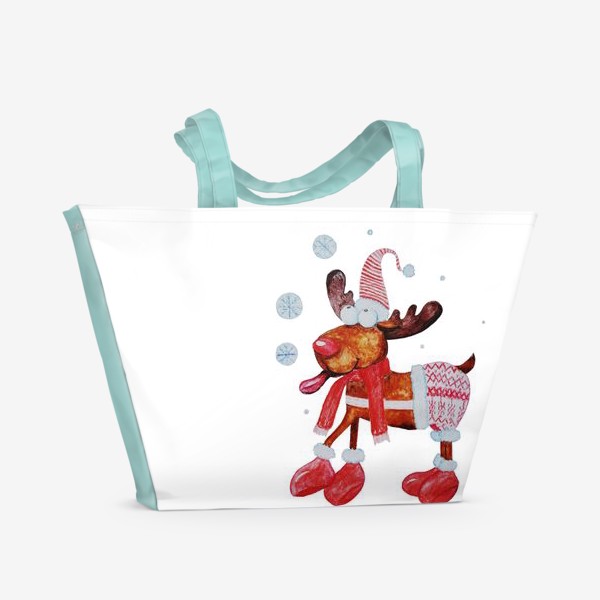 Пляжная сумка «Веселый рождественский олень (белый)»