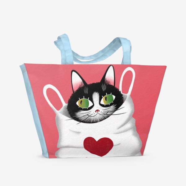 Пляжная сумка «Пакет полный любви (котик в пакете)»