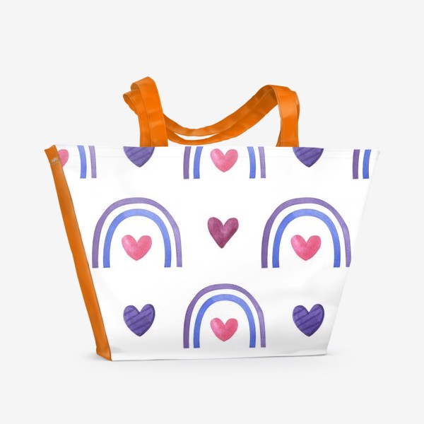Пляжная сумка «Радуги и сердечки. Акварель»
