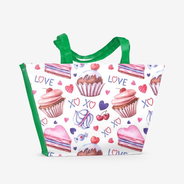 Пляжная сумка «День влюбленных. Акварельные сладости с надписями»