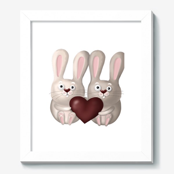 Картина «День Святого Валентина, сердце, любовь, влюблённые зайчики, зайки, кролики, подарок, милая иллюстрация, 14 февраля, мужу»