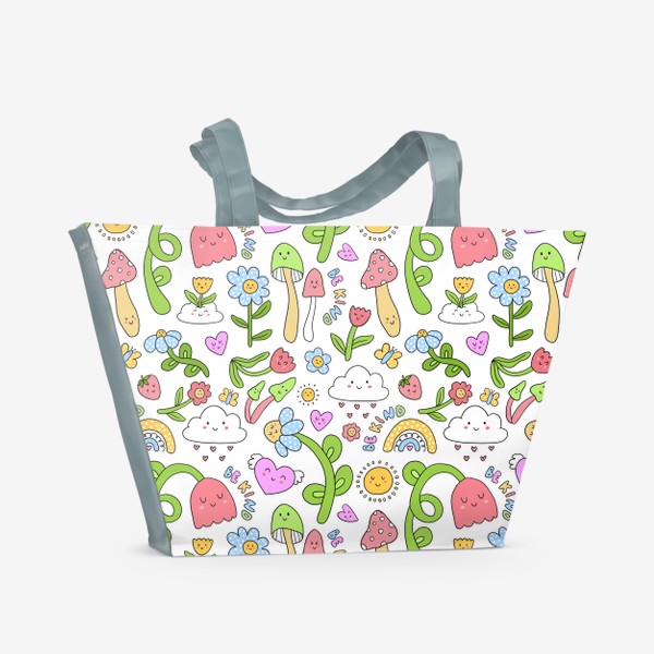 Пляжная сумка &laquo;Be Kind/Будь добрым (цветы, грибы,сердечки)&raquo;