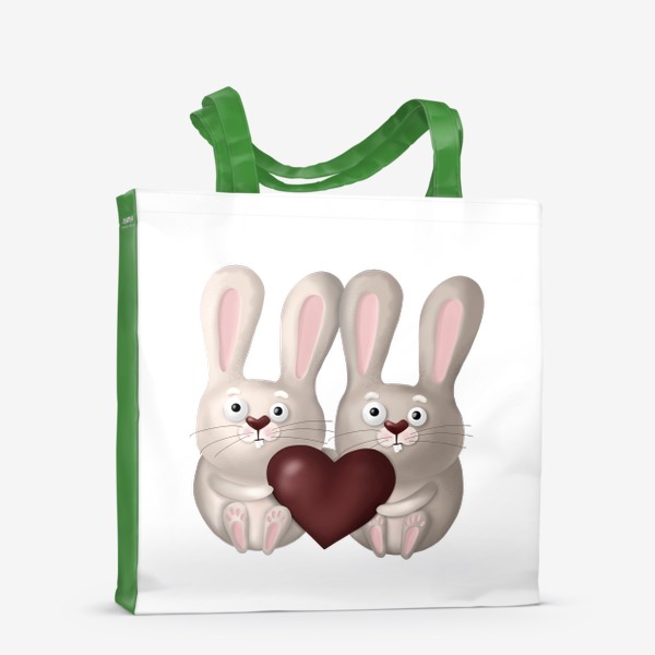 Сумка-шоппер «День Святого Валентина, сердце, любовь, влюблённые зайчики, зайки, кролики, подарок, милая иллюстрация, 14 февраля, мужу»