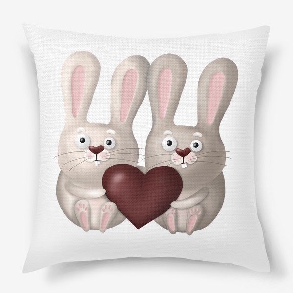 Подушка &laquo;День Святого Валентина, сердце, любовь, влюблённые зайчики, зайки, кролики, подарок, милая иллюстрация, 14 февраля, мужу&raquo;