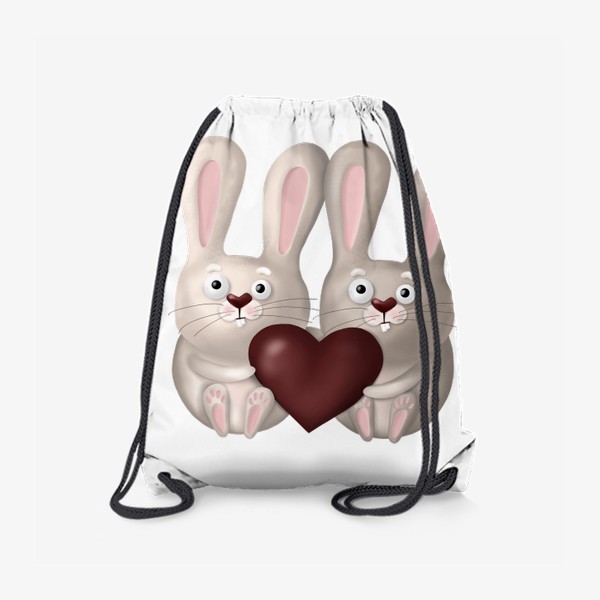 Рюкзак «День Святого Валентина, сердце, любовь, влюблённые зайчики, зайки, кролики, подарок, милая иллюстрация, 14 февраля, мужу»
