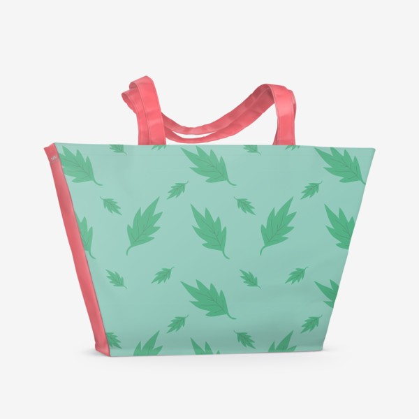 Пляжная сумка «Нежный ботанический паттерн на зеленом фоне»