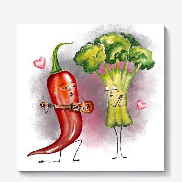 Холст «любовь овощи love is веселый принт брокколи перчик»