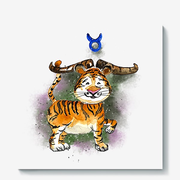 Холст «телец гороскоп год тигра подарок веселый принт»