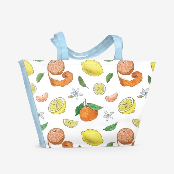 Пляжная сумка «Цитрусы. Паттерн. Лимон. Мандарин»