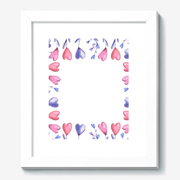 Картина «Акварельные цветы-сердечки. Рамка на День влюбленных»