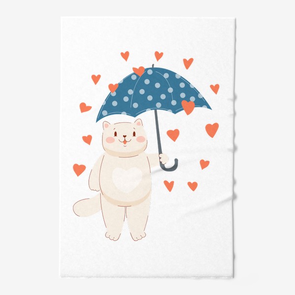 Полотенце «Кот под зонтом и дождь из сердец»