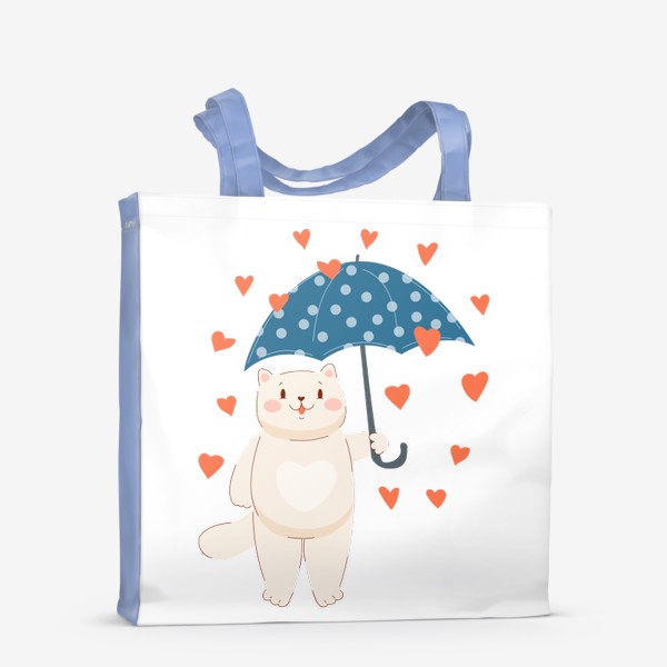 Сумка-шоппер «Кот под зонтом и дождь из сердец»
