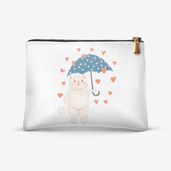Косметичка «Кот под зонтом и дождь из сердец»