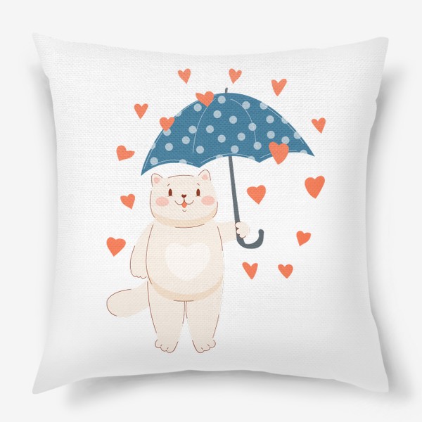 Подушка «Кот под зонтом и дождь из сердец»