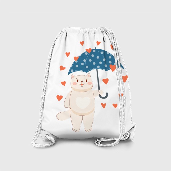 Рюкзак «Кот под зонтом и дождь из сердец»