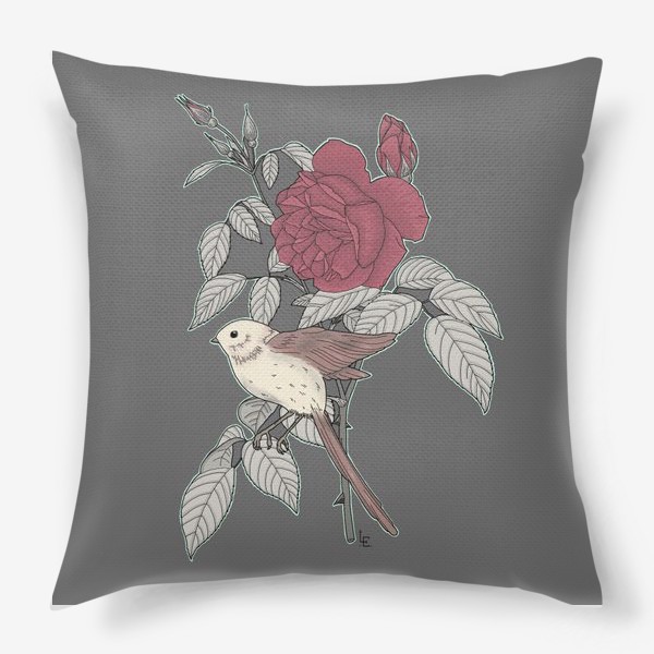 Подушка «Птица с розой»