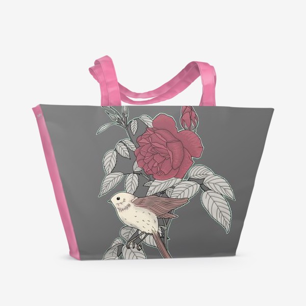 Пляжная сумка «Птица с розой»