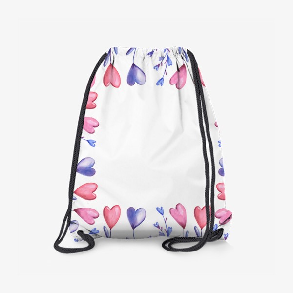 Рюкзак «Акварельные цветы-сердечки. Рамка на День влюбленных»