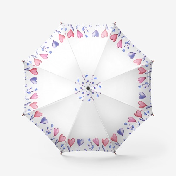 Зонт «Акварельные цветы-сердечки. Рамка на День влюбленных»