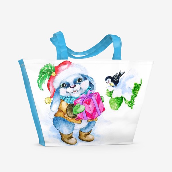 Пляжная сумка «Заяц. Новый год. Подарок.»