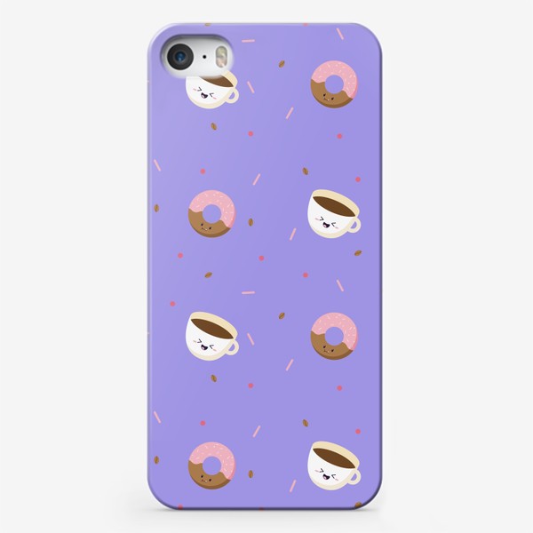 Чехол iPhone «Кавайная кружка кофе с пончиком в мультяшном стиле.»