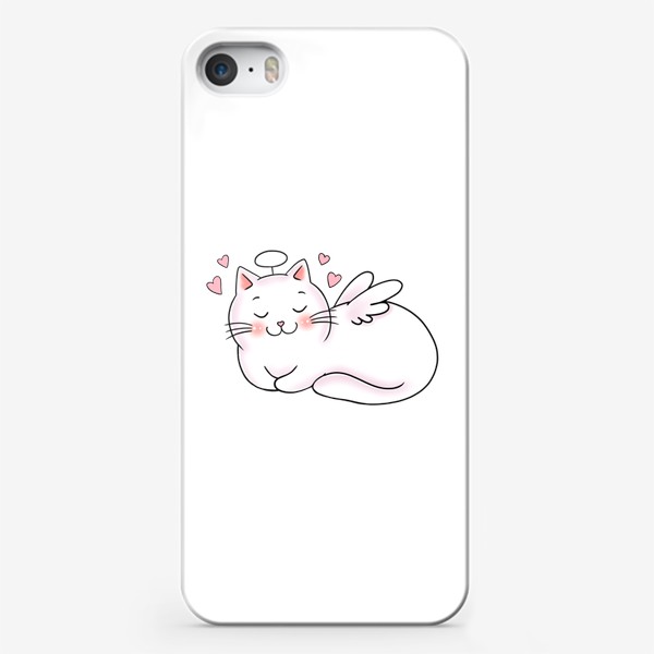Чехол iPhone «Котик ангелочек с сердечками»