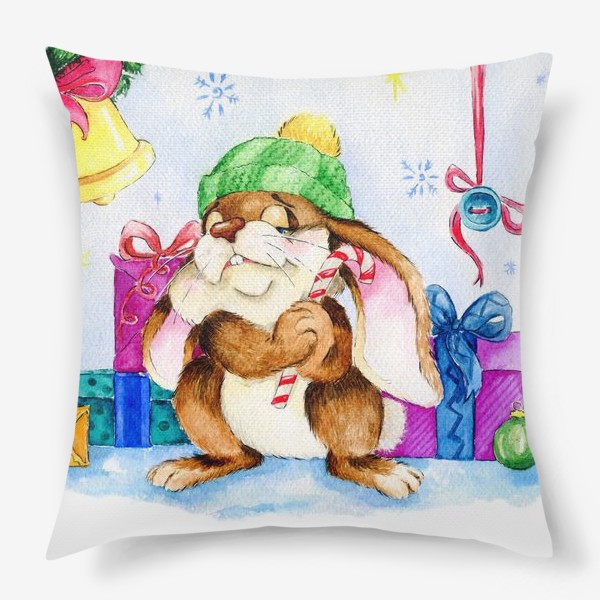 Подушка «Рождественский заяц. Новый год. Рождество.»