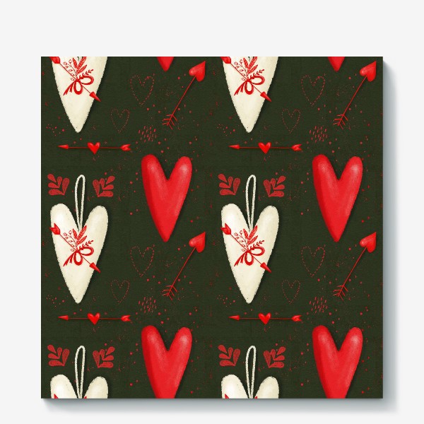 Холст &laquo;Паттерн день святого Валентина, 14 февраля, сердечки, любовь, сердце. Весна. Интерьерный рисунок, шторы, скатерть&raquo;