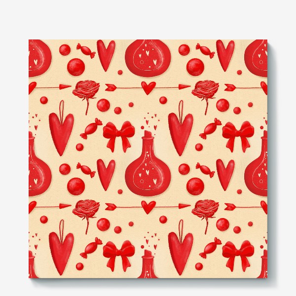Холст &laquo;Паттерн день святого Валентина, 14 февраля, сердечки, любовь, сердце. Весна. Интерьер, шторы, скатерть, текстиль&raquo;