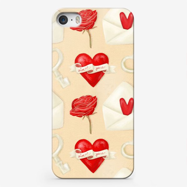 Чехол iPhone «Паттерн день святого Валентина, 14 февраля, любовь, сердце. Весна. Интерьерный рисунок, текстиль. Винтажный стиль, ретро»