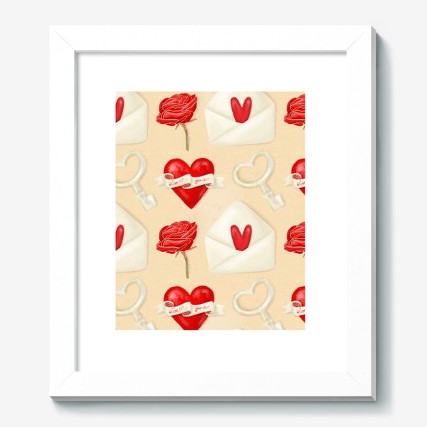 Картина «Паттерн день святого Валентина, 14 февраля, любовь, сердце. Весна. Интерьерный рисунок, текстиль. Винтажный стиль, ретро»