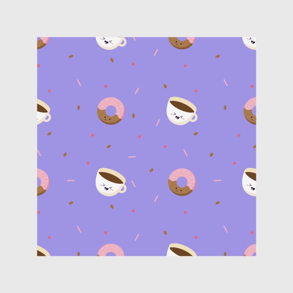 Шторы «Кавайная кружка кофе с пончиком в мультяшном стиле.»
