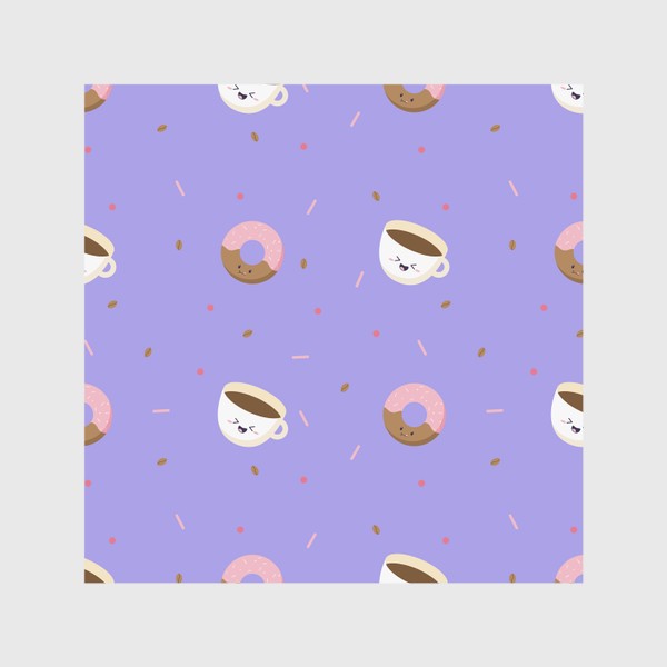 Скатерть «Кавайная кружка кофе с пончиком в мультяшном стиле.»