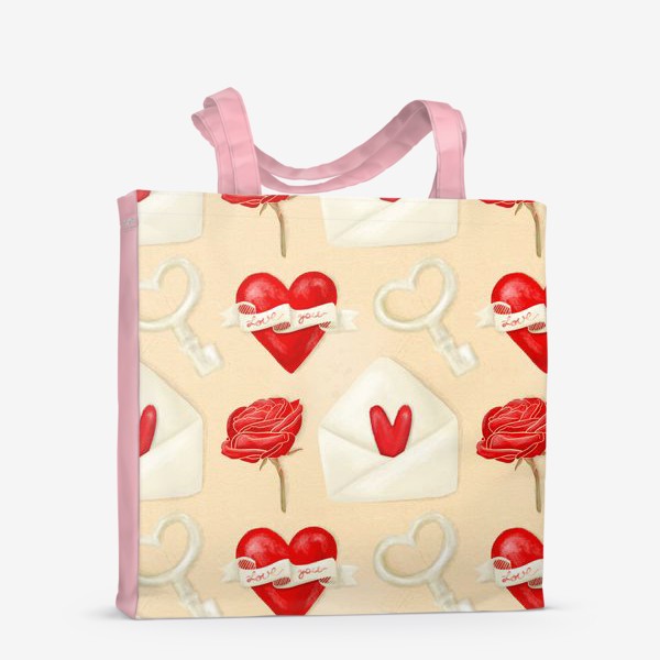 Сумка-шоппер «Паттерн день святого Валентина, 14 февраля, любовь, сердце. Весна. Интерьерный рисунок, текстиль. Винтажный стиль, ретро»