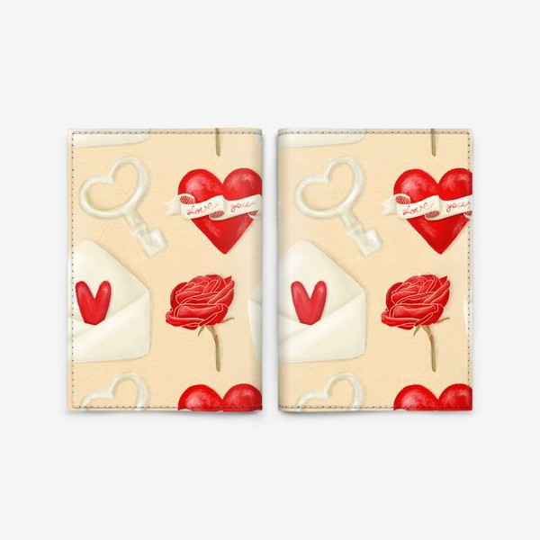 Обложка для паспорта «Паттерн день святого Валентина, 14 февраля, любовь, сердце. Весна. Интерьерный рисунок, текстиль. Винтажный стиль, ретро»