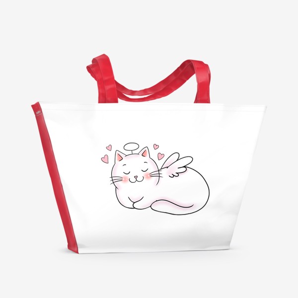 Пляжная сумка «Котик ангелочек с сердечками»