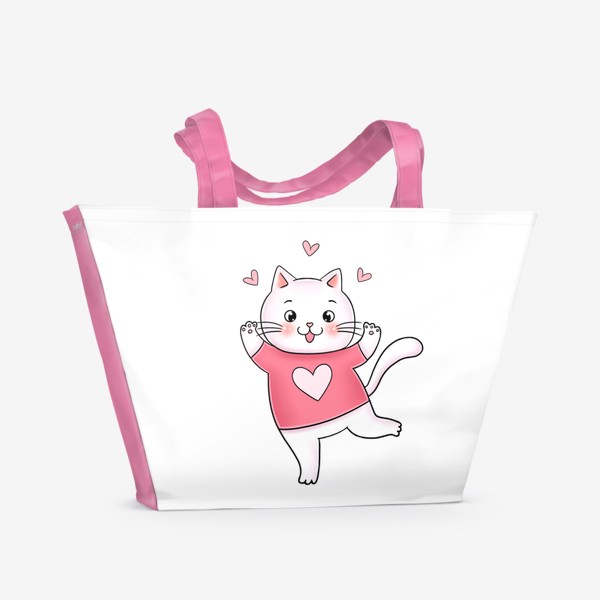 Пляжная сумка «Котик с сердечками»