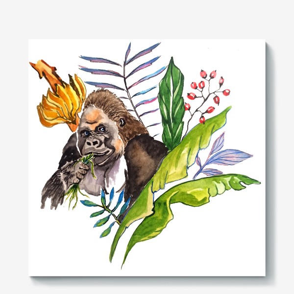 Холст «обезьяна горилла стильный принт растения африка»