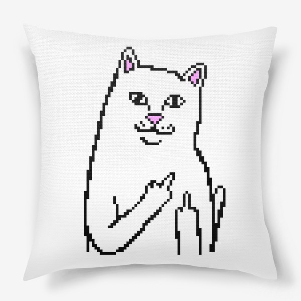 Подушка «Милый котик показывает фак в пикселях. Смешной котяра показывает средний палец»