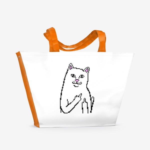 Пляжная сумка «Милый котик показывает фак в пикселях. Смешной котяра показывает средний палец»