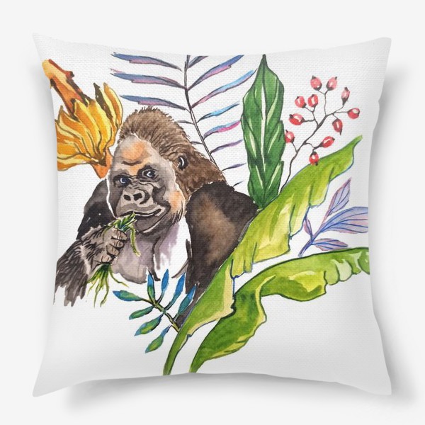 Подушка &laquo;обезьяна горилла стильный принт растения африка&raquo;