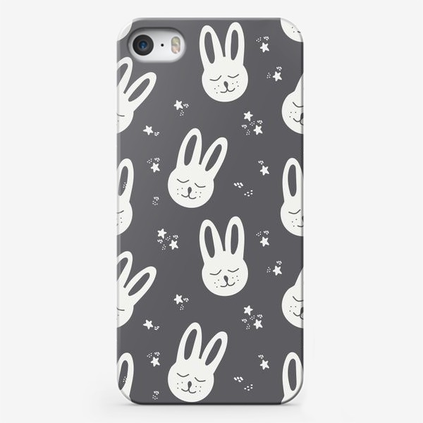 Чехол iPhone «милые белые кролики на сером»