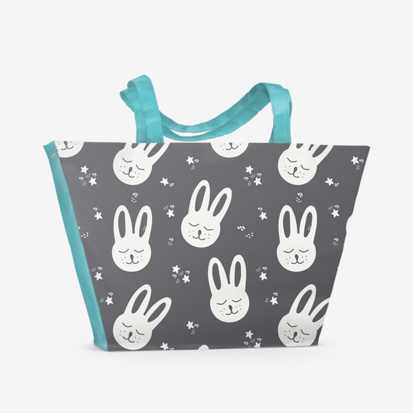 Пляжная сумка «милые белые кролики на сером»