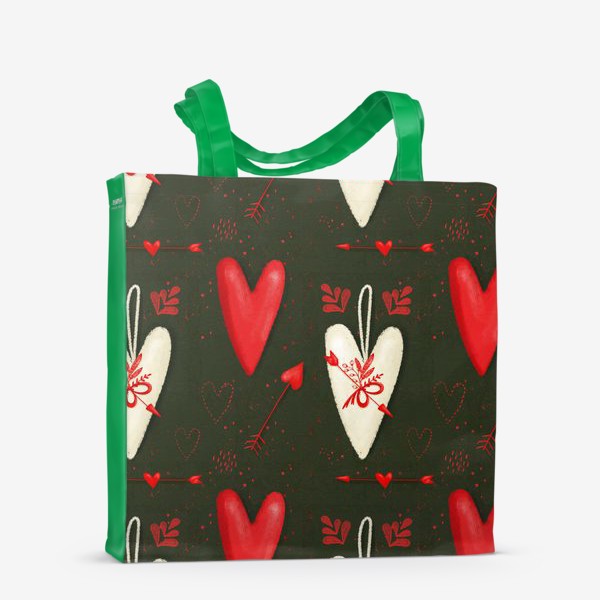 Сумка-шоппер «Паттерн день святого Валентина, 14 февраля, сердечки, любовь, сердце. Весна. Интерьерный рисунок, шторы, скатерть»