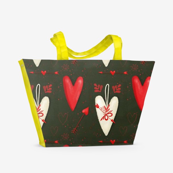 Пляжная сумка &laquo;Паттерн день святого Валентина, 14 февраля, сердечки, любовь, сердце. Весна. Интерьерный рисунок, шторы, скатерть&raquo;