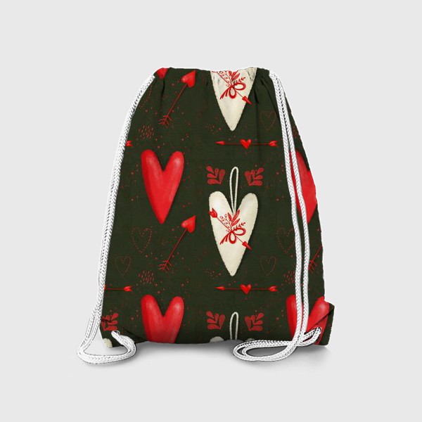Рюкзак «Паттерн день святого Валентина, 14 февраля, сердечки, любовь, сердце. Весна. Интерьерный рисунок, шторы, скатерть»