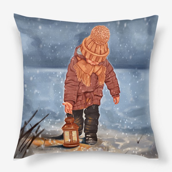 Подушка «Волшебный зимний пейзаж и ребенок»