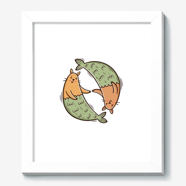 Картина «Милые котики - русалки. Рыбы. Подарок для рыб. Любовь»