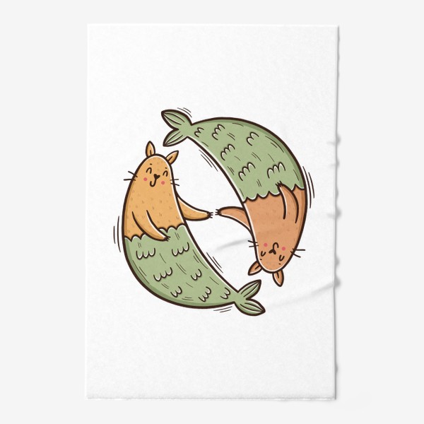 Полотенце &laquo;Милые котики - русалки. Рыбы. Подарок для рыб. Любовь&raquo;
